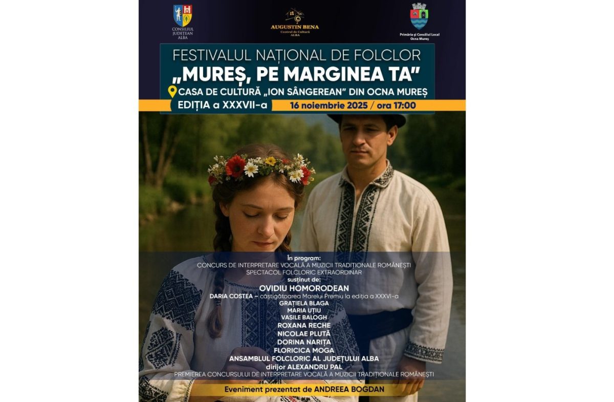 Duminică: Festivalul de Folclor „Mureș, pe marginea ta”. Tradiție, tineri interpreți și identitate românească, la Ocna Mureș