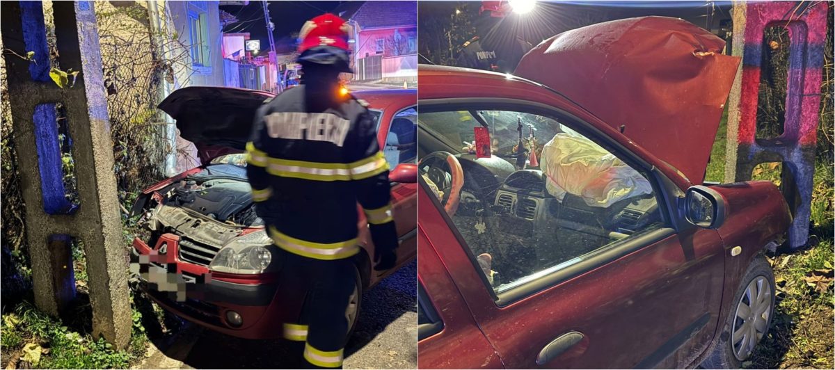 FOTO: Accident rutier pe raza localității Cricău: Un autoturism a intrat într-un stâlp