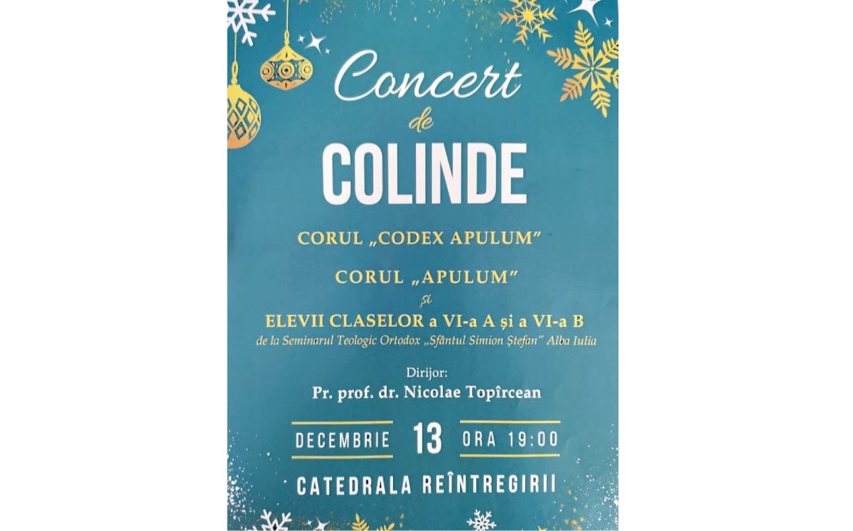 SÂMBĂTĂ: Concert de colinde cântate de elevi din Alba Iulia, la Catedrala Încoronării din municipiu