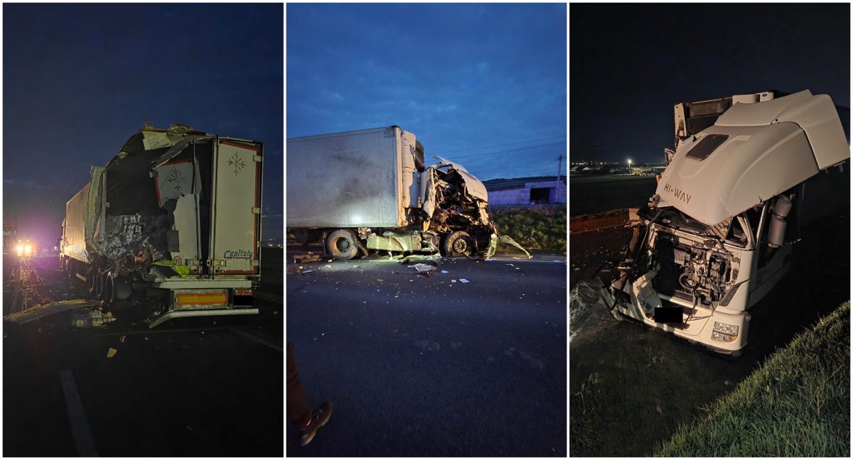 UPDATE FOTO: ACCIDENT rutier pe DN 1, la Sântimbru. O persoană rănită, după un impact între două TIR-uri