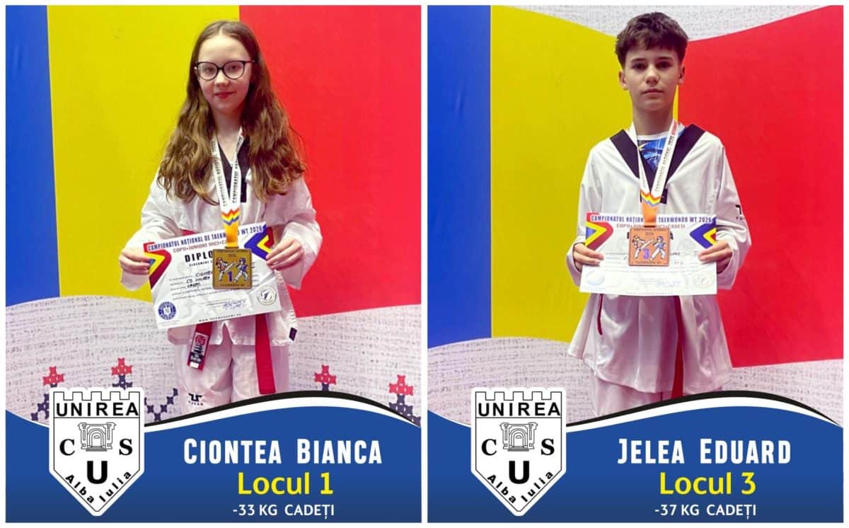 Rezultate extraordinare pentru Bianca Ciontea și Eduard Jelea de la CS Unirea Alba Iulia, la Campionatul Național de Taekwondo