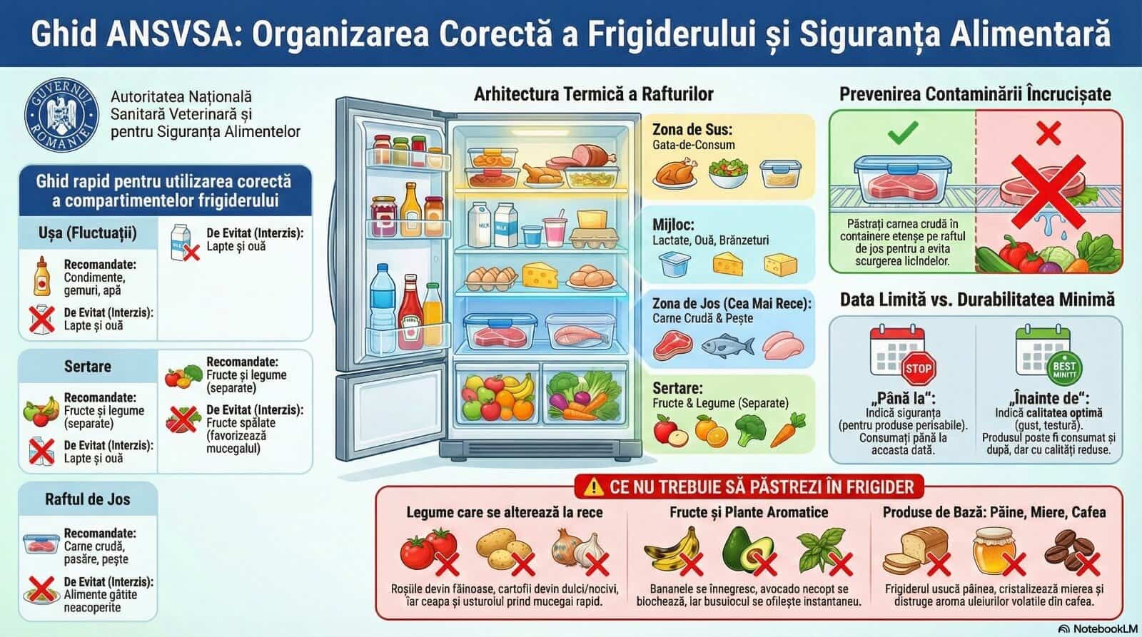 Cum depozităm corect alimentele în frigider? Recomandări ANSVSA pentru siguranța alimentară și reducerea risipei