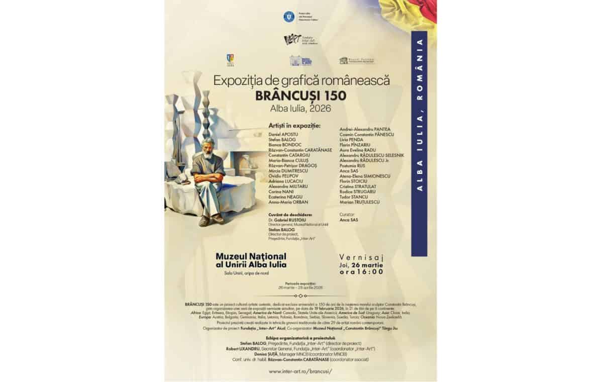 JOI: Eveniment aniversar de excepție, la Alba Iulia. Expoziția de grafică românească „Brâncuși 150”, la Muzeul Unirii