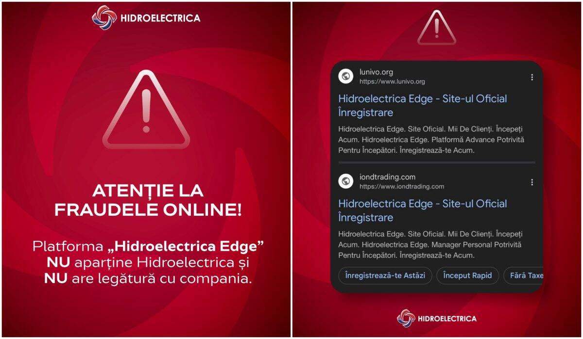 Atenție la fraudele online: numele Hidroelectrica, folosit fraudulos în scheme de investiții online. Recomandările companiei