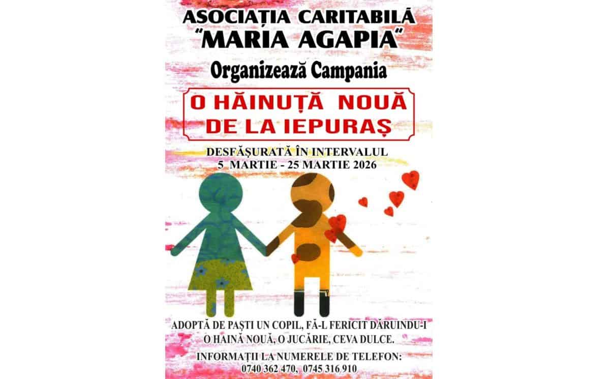 „O hainuță nouă de la Iepuraș”, campanie caritabilă pentru copiii nevoiași, lansată de Asociația „Maria Agapia” din Aiud
