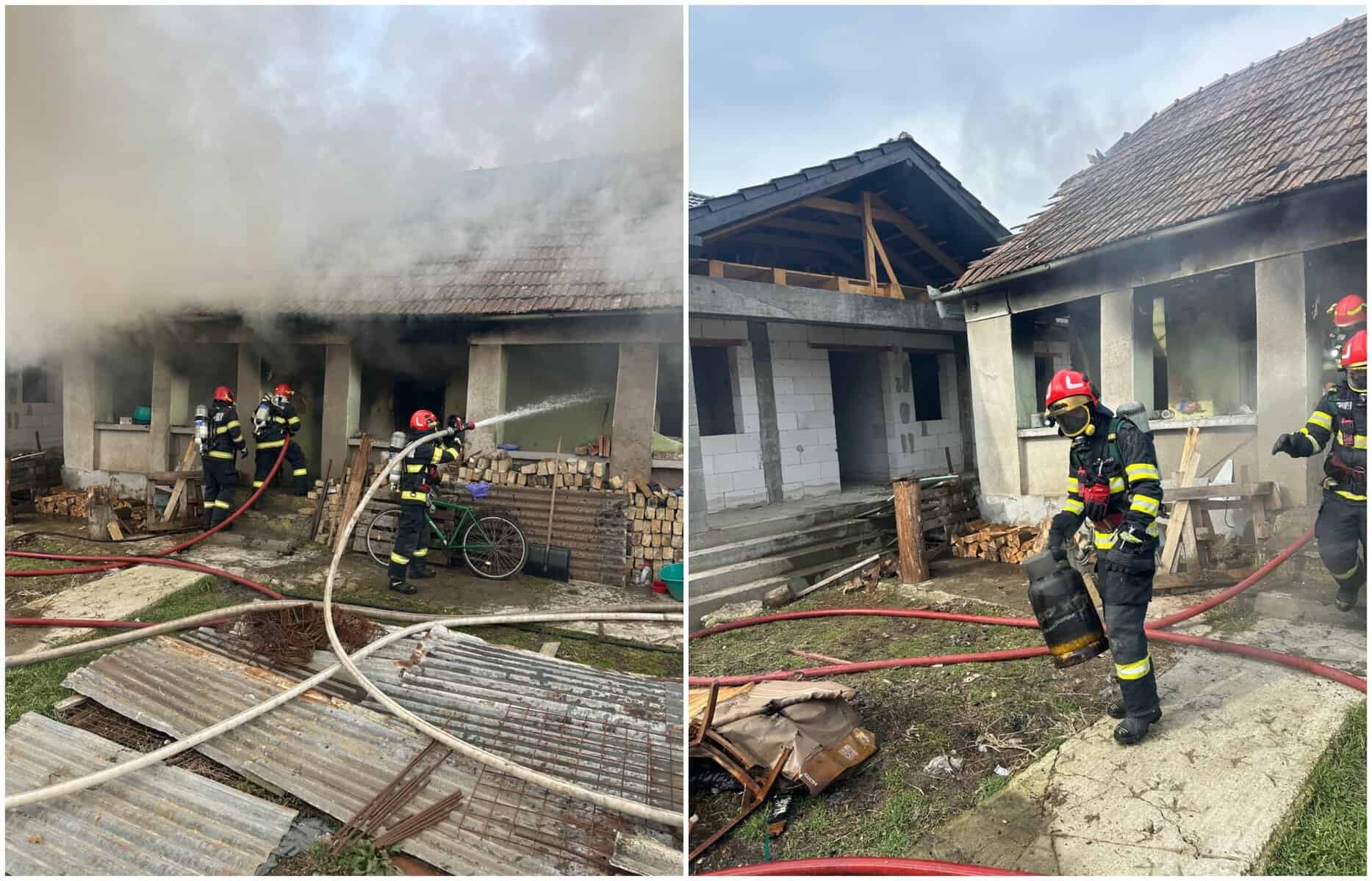 UPDATE FOTO: Incendiu în comuna Lopadea Nouă. Focul a cuprins o locuință din localitatea Băgău. O persoană, intoxicată cu fum