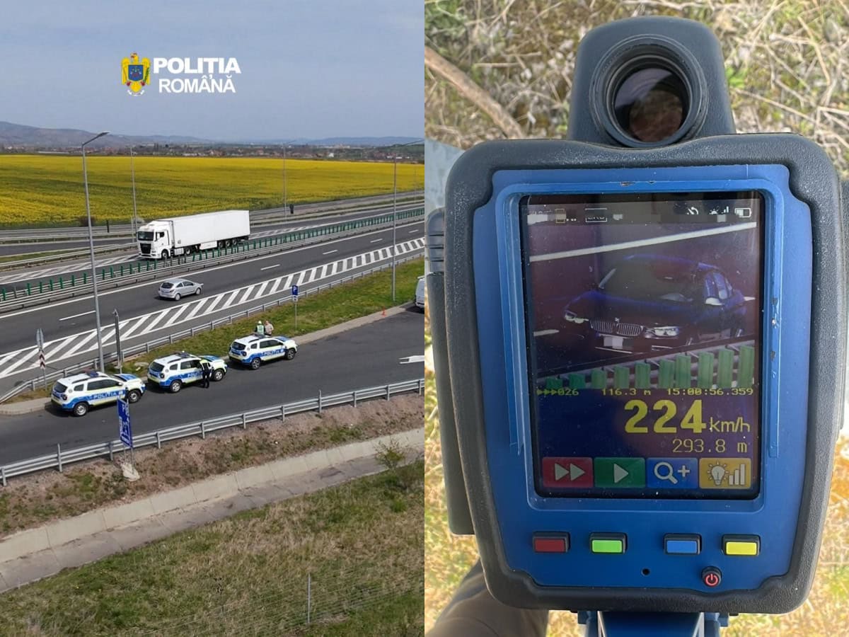 VIDEO: Prins la volanul unui BMW cu 224 km/h pe autostrada Sibiu-Sebeș-Deva. Acțiune de amploare a Poliției pe A1