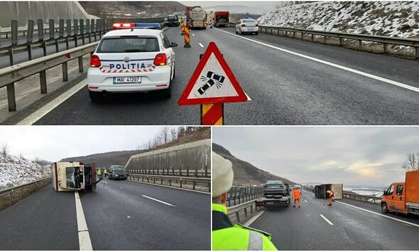 colaj accident remorca rasturnat autostrada