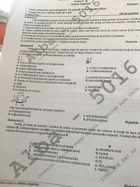 simulare BAC Chimie 