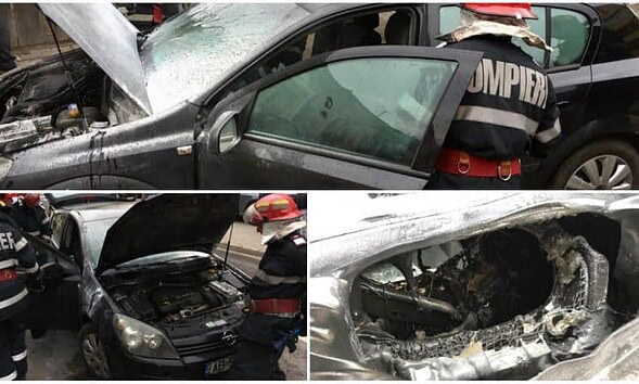 pompieri incendiu autoturism masina