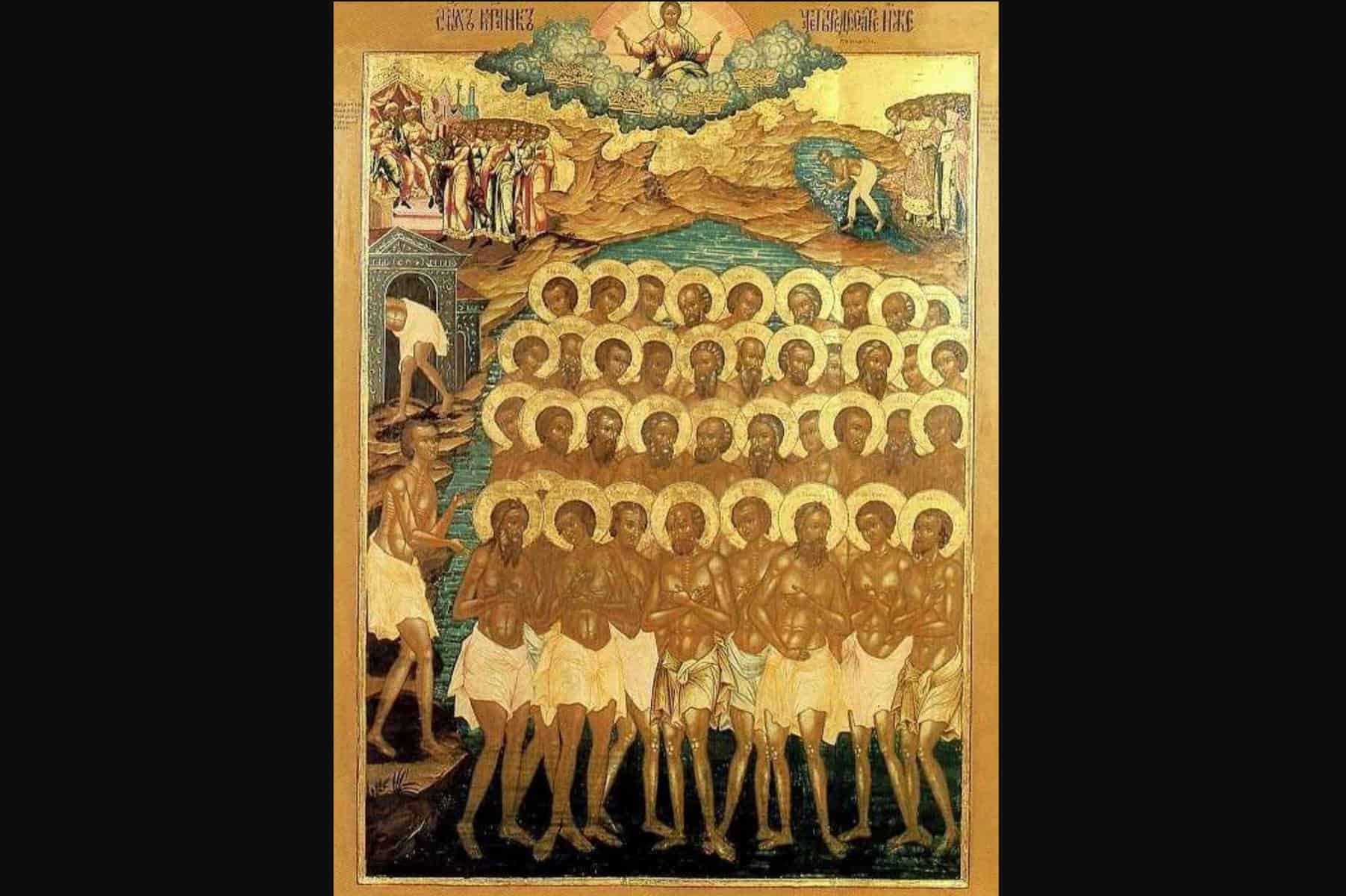 Сорок святых в 2024 году какого. Икона 40 Севастийских мучеников. Икона сорока мучеников Севастийских. Икона сорока святых мучеников Севастийских. Икона 40 святых мучеников Севастийских.