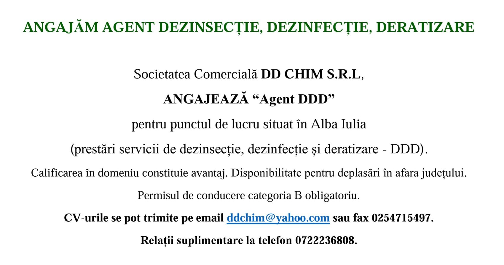 anunt angajare dd chim angajeaza