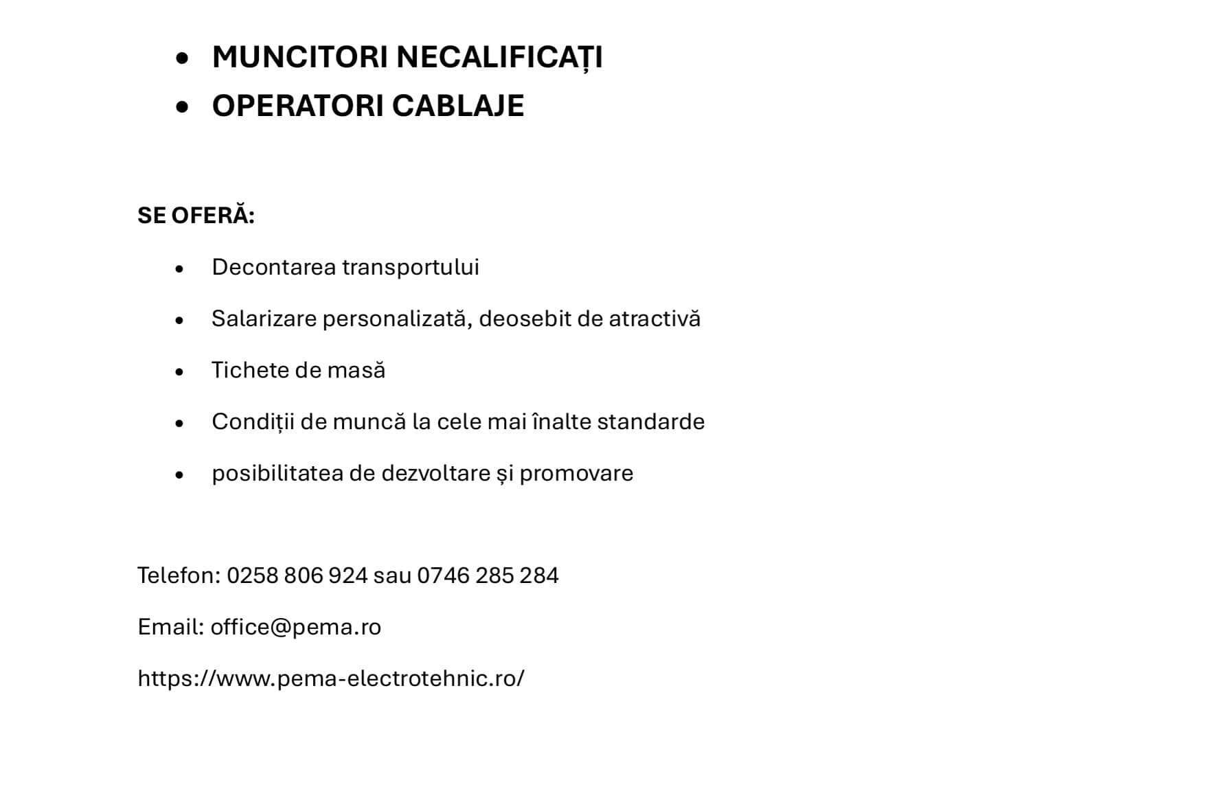 anunt angajare pema electrotehnic angajeaza
