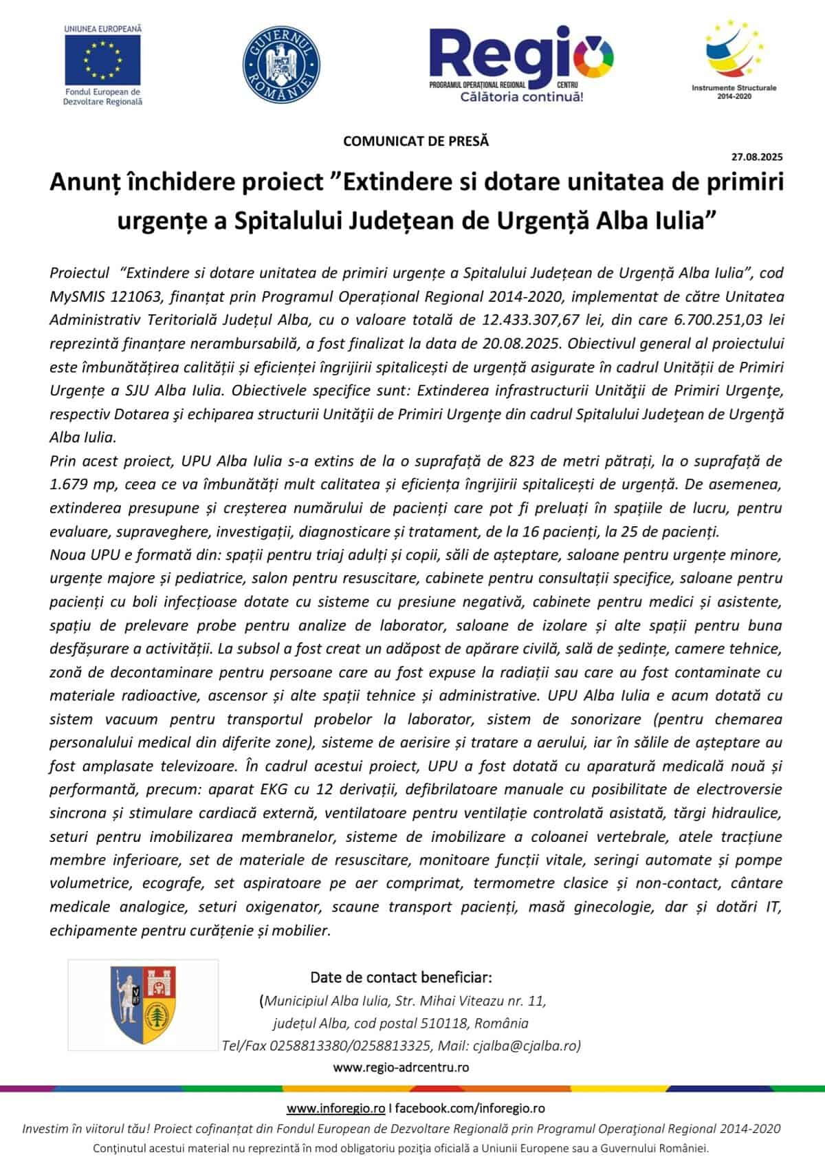 comunicat finalizare proiect extindere upu