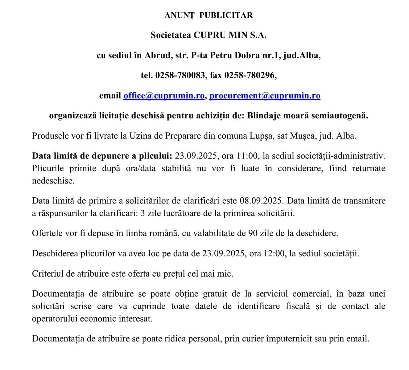 cupru min anunt licitatie 02.09.2025