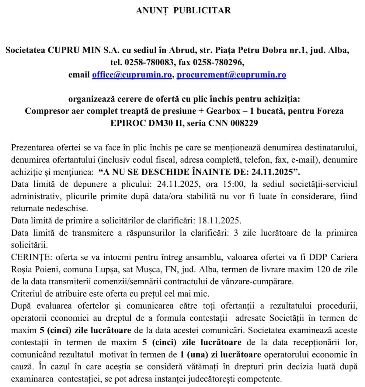 anunt publicitar cupru min sa abrud