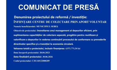 COMUNICAT PRIMARIA SEBES infiintare centru de colectare