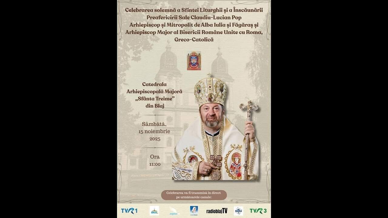 LIVE VIDEO: Claudiu Lucian Pop întronizat Arhiepiscop Major al Bisericii Greco-Catolice, la Blaj