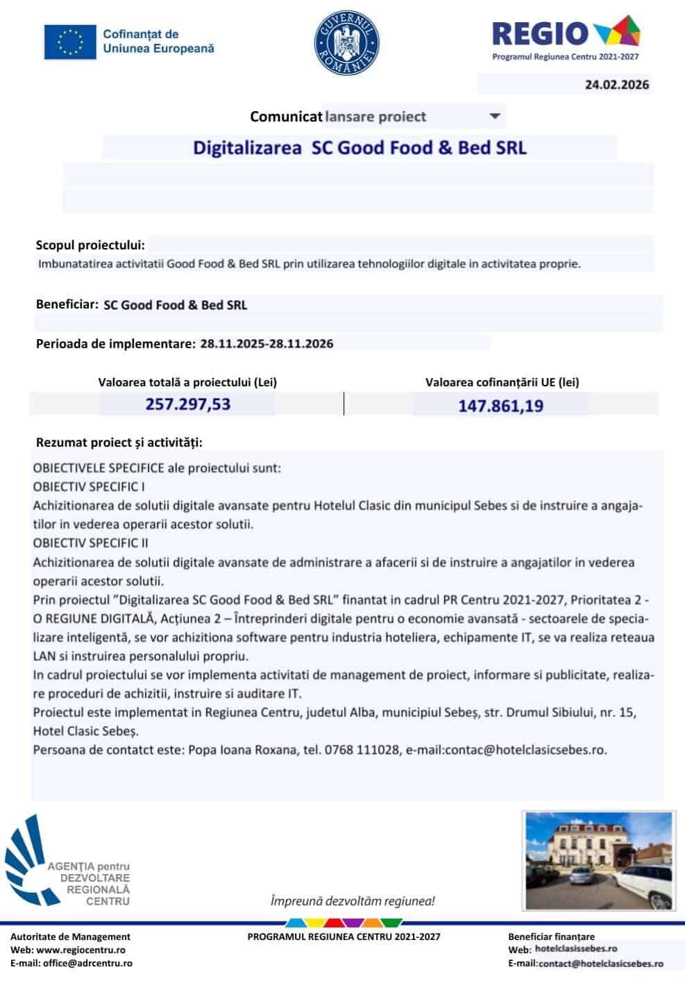 COMUNICAT lansare proiect SC Good Food