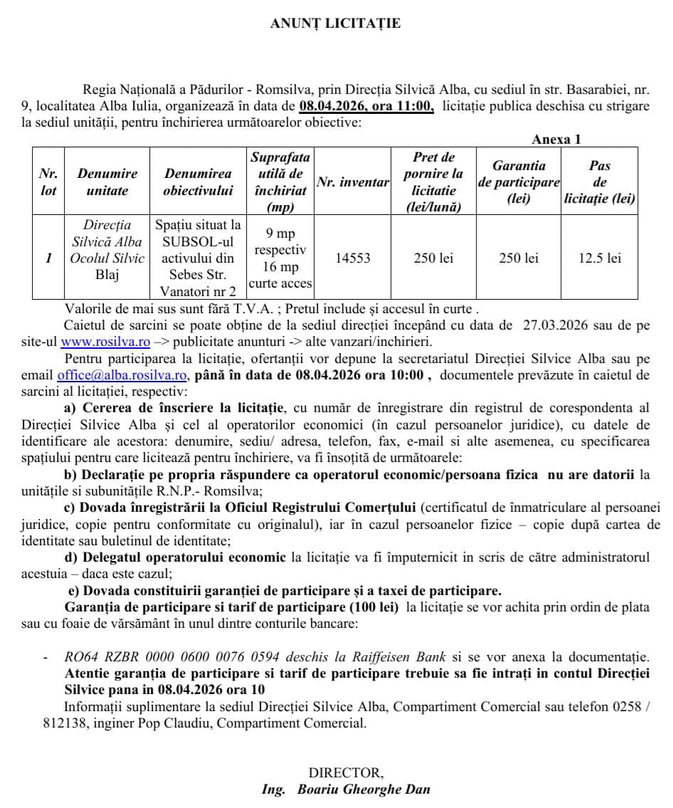 AUNT LICITATIE DIRECTIA SILVICA ALBA