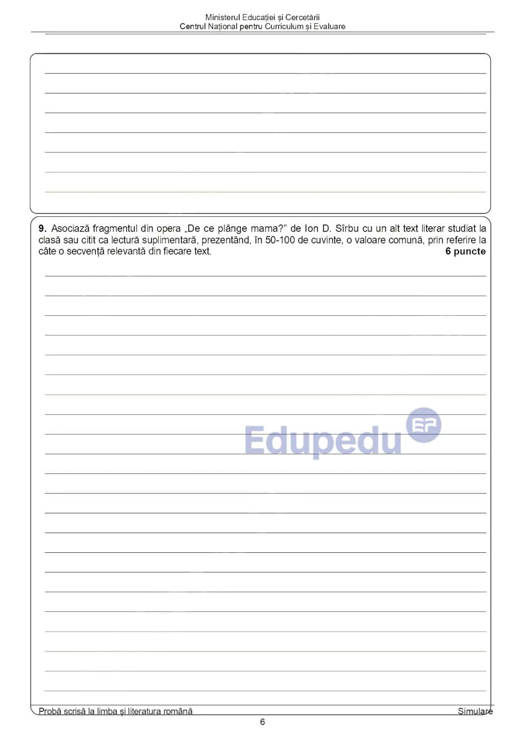 Simulare Evaluare Națională 2026: subiecte la Limba Română pentru clasa a VIII-a.