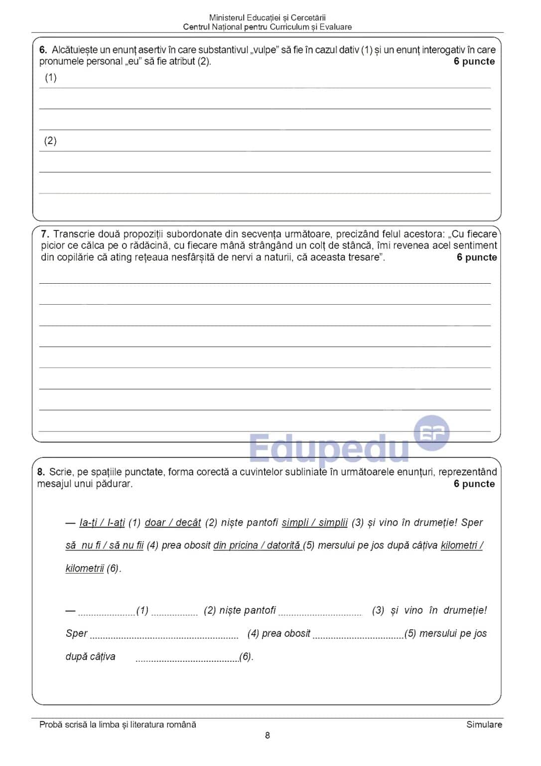 Evaluare Națională 2026: Subiecte pentru testarea de Limba Română pentru elevii de clasa a VIII-a.