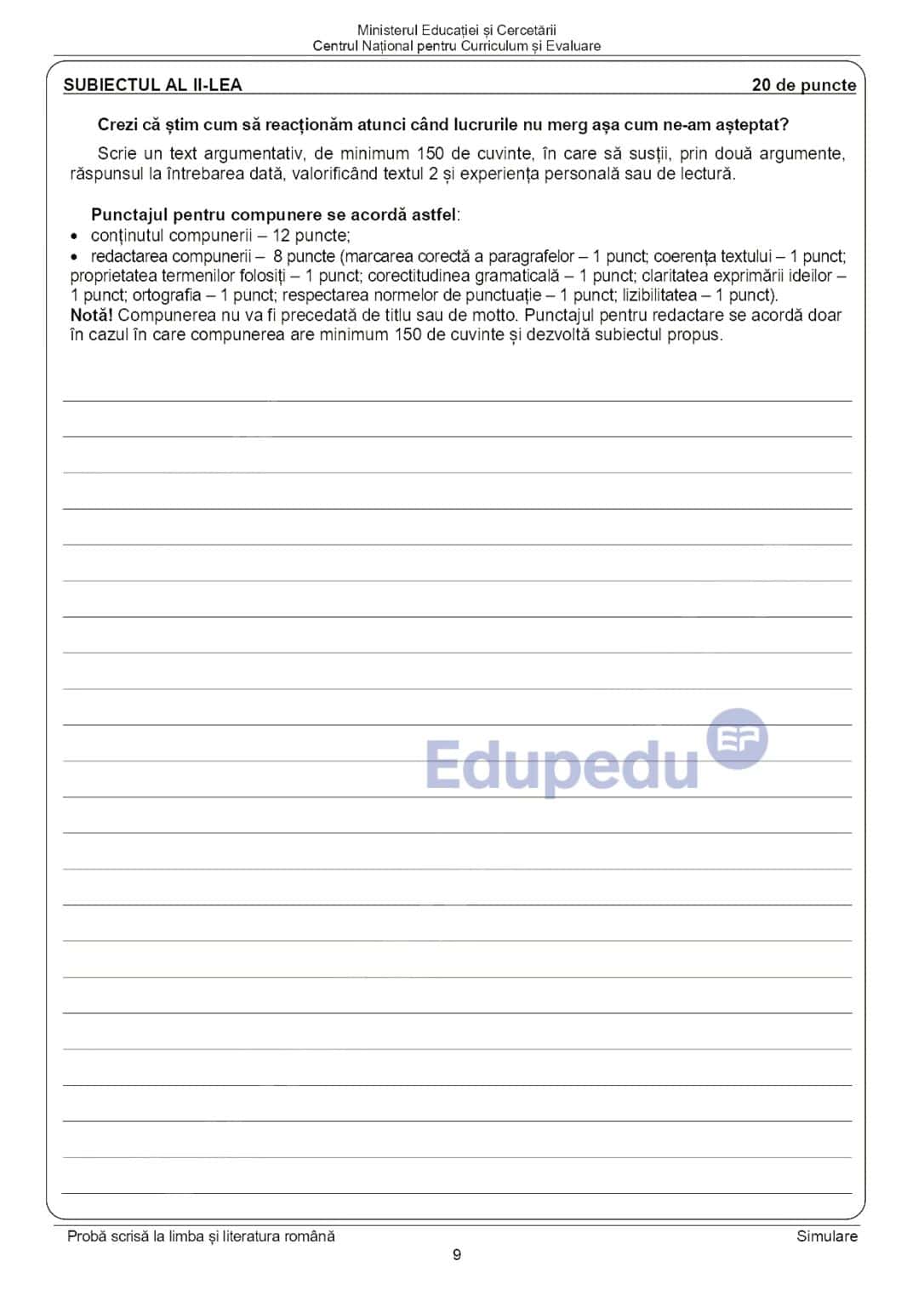 Subiecte de testare pentru clasa a VIII-a, simulare Evaluare Națională 2026.