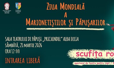 Scufița Roșie, spectacol gratuit de Ziua Marionetiștilor la Alba Iulia.