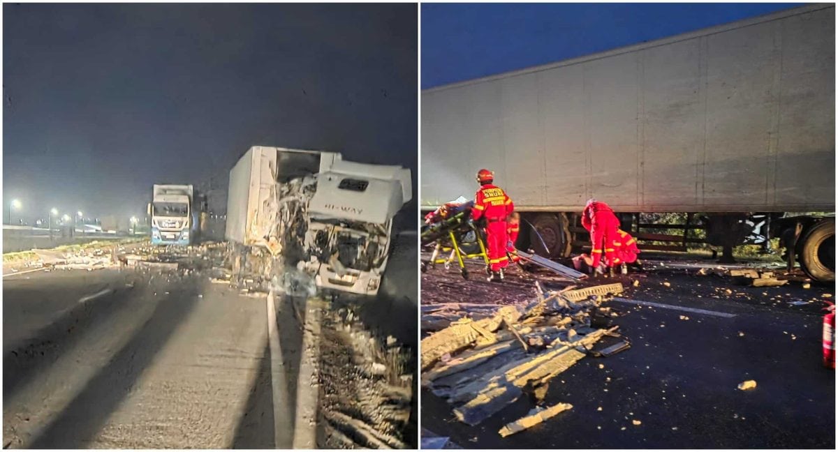 Accident grav între două TIR-uri pe DN 1, la Sântimbru, cu o persoană rănită în urma impactului.