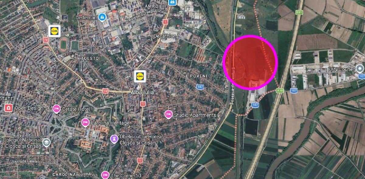 Harta locației viitoarei autobaze din Alba Iulia, după descoperirile arheologice.