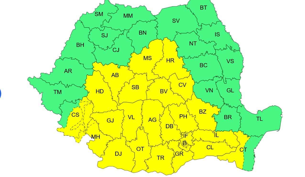 Avertizare Cod Galben de vânt puternic în Alba și județele învecinate, cu ploi și ninsori la munte î.