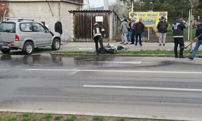 Accident rutier în Cugir: motocicletă incendiată după impact cu autoutilitară. Intervenție rapidă a.
