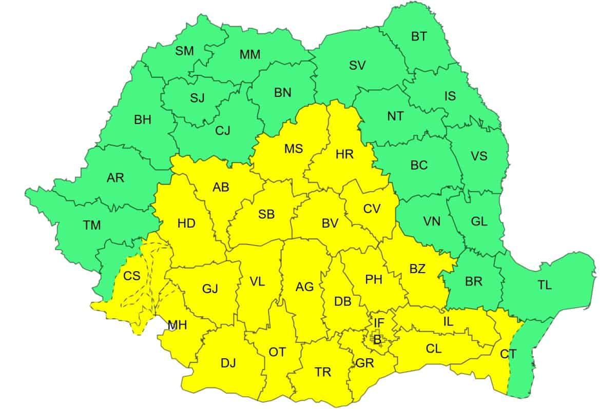 Cod Galben de ploi, ninsori la munte și vânt puternic în Alba și alte județe.