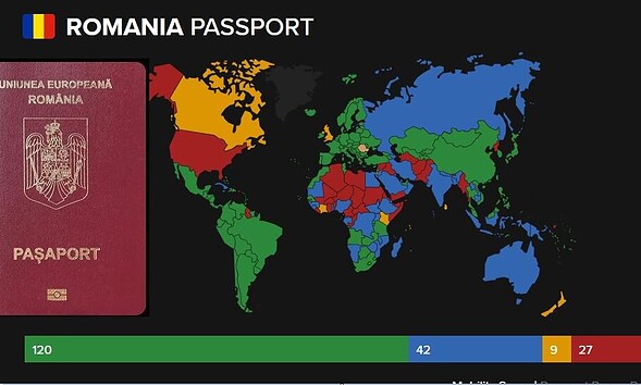 Harta globală a țărilor fără viză pentru pașaportul românesc în 2026.