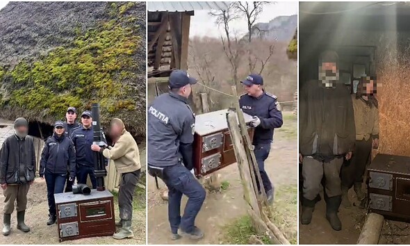 Polițiști din Alba oferind o sobă nouă vârstnicilor izolați din Ponor, demonstrând apropiere și spri.