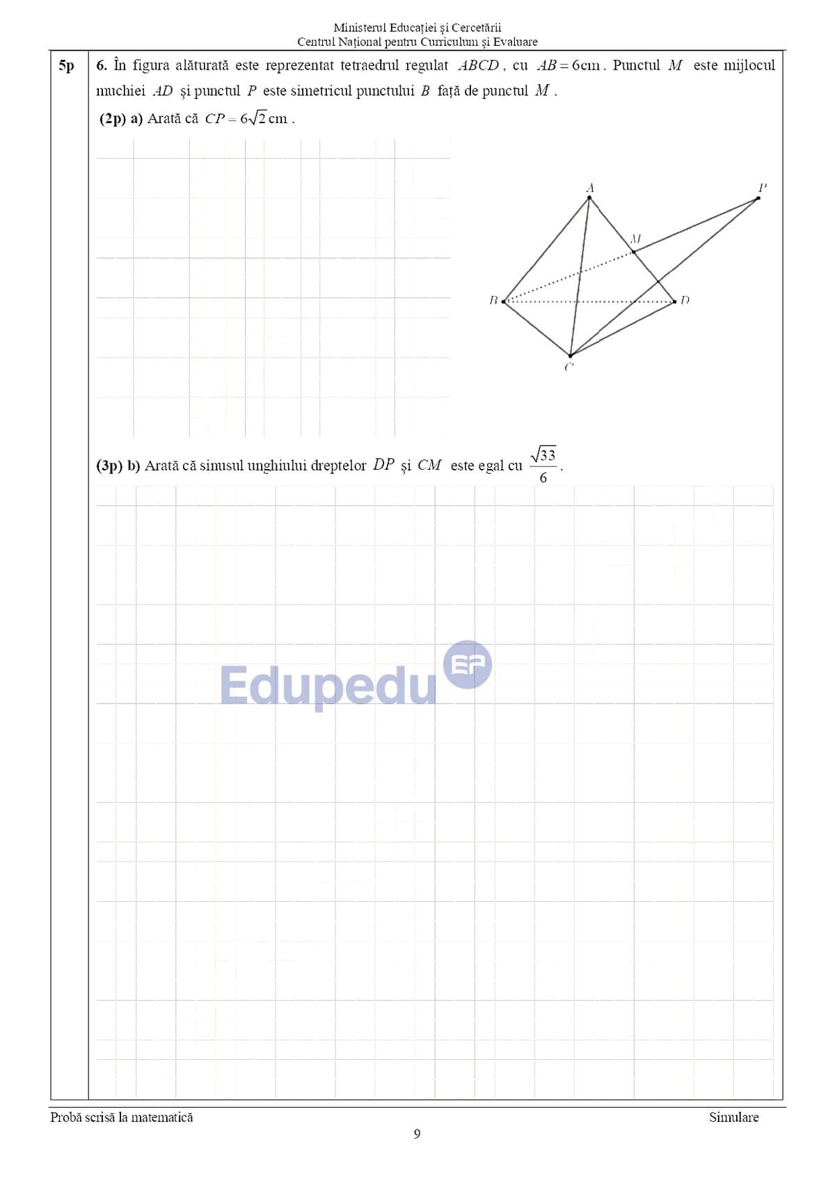 Evaluare Națională 2026, subiect matematică, simulare, elevi, rezolvare.