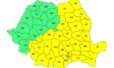 Harta județelor din Alba cu zone de ninsoare de aprilie.