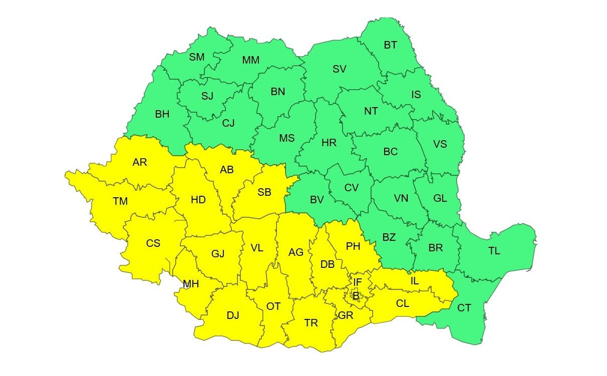 Cod Galben de vreme rea în Alba și județele din partea de Sud a țării: Ploi, instabilitate atmosferică și vijelii