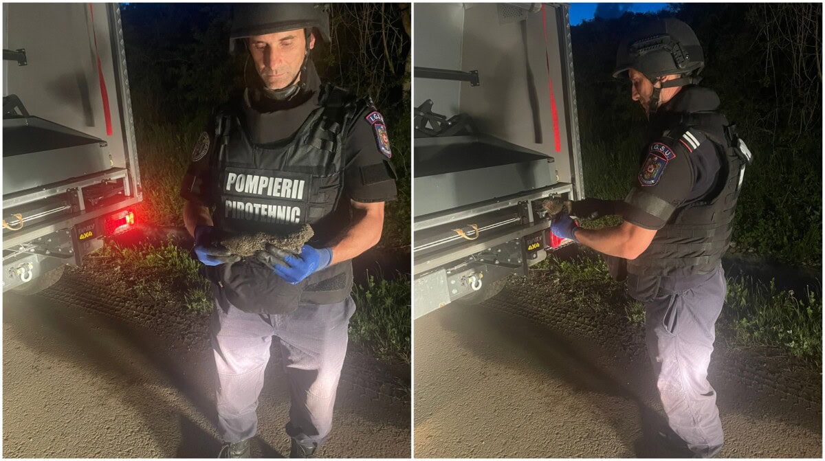 FOTO: O bombă de aruncător, găsită într-o comună din Alba. Echipajul pirotehnic din cadrul ISU, solicitat să intervină