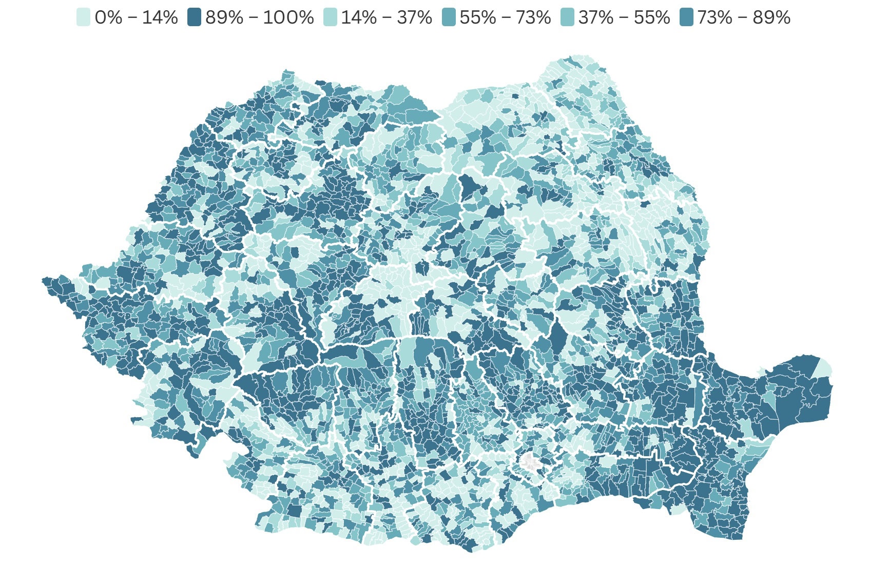 Hartă gradul de conectare la servicii de apă (2025)