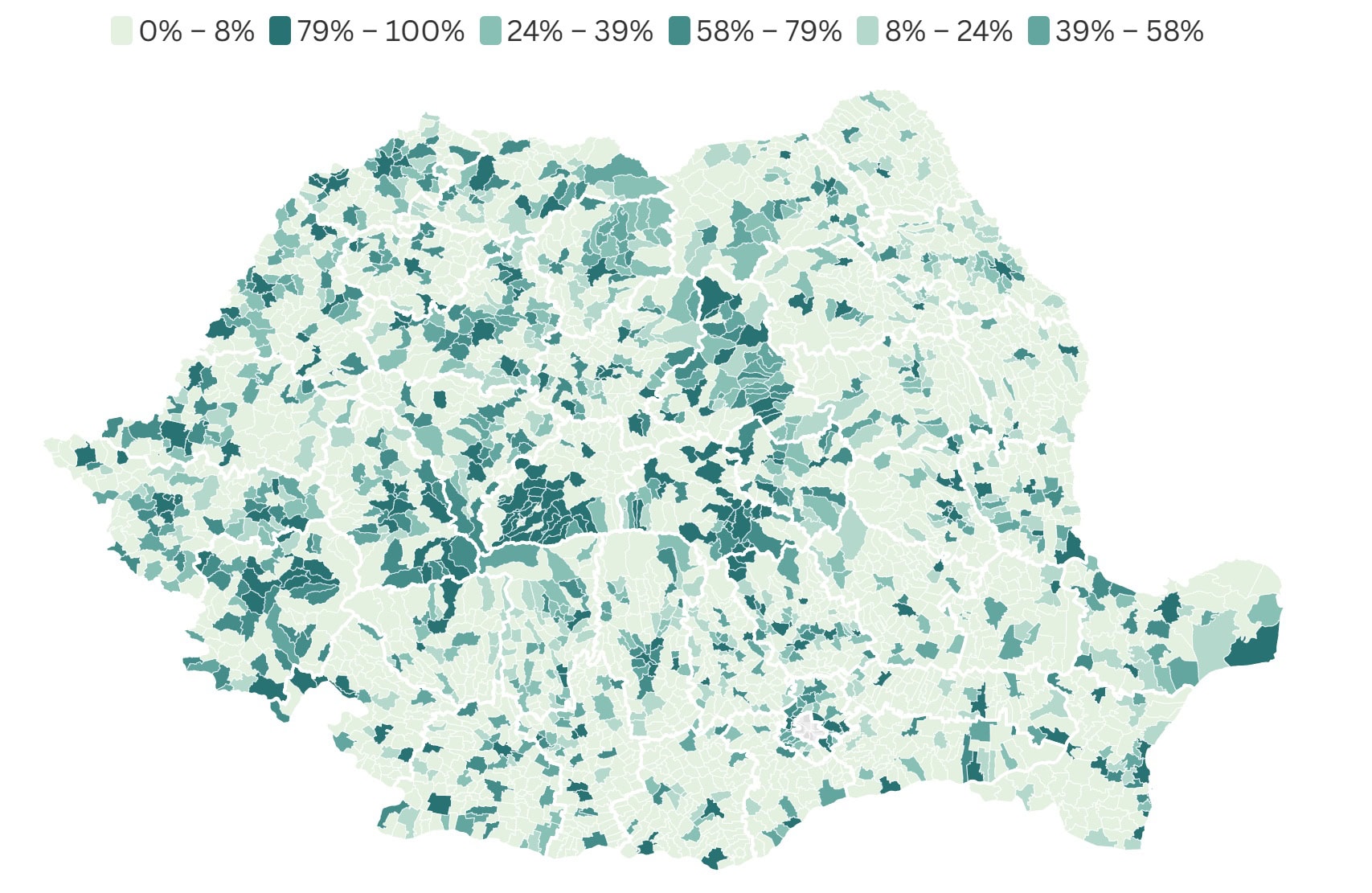 Hartă gradul de conectare al populației la servicii de canalizare (2025)