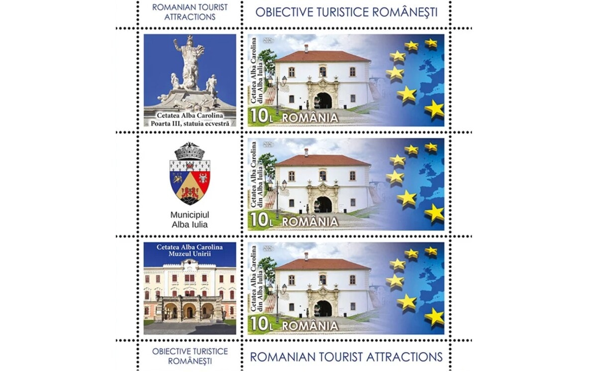 FOTO: Cetatea Alba Carolina, ilustrată pe un timbru din cadrul emisiunii filatelice „Obiective turistice românești”
