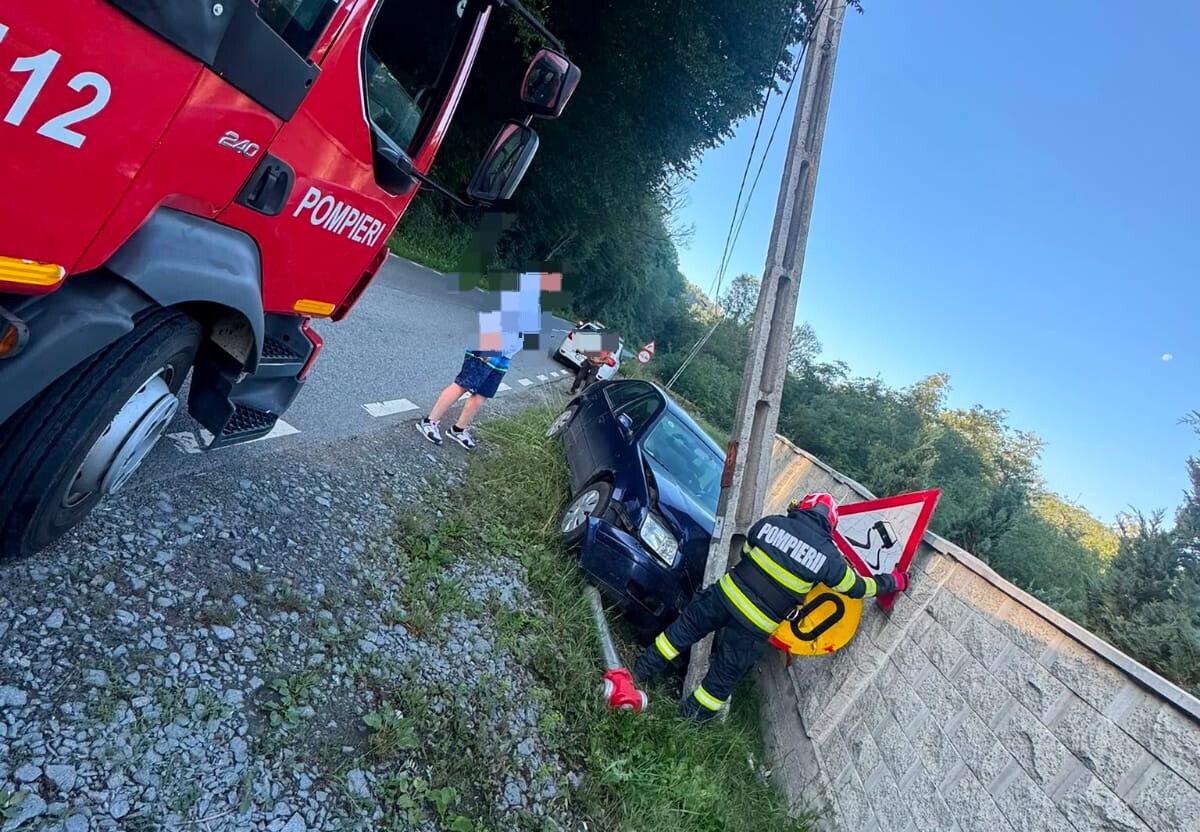 FOTO: ACCIDENT rutier la Cărpiniș. O mașină a lovit un stâlp de curent