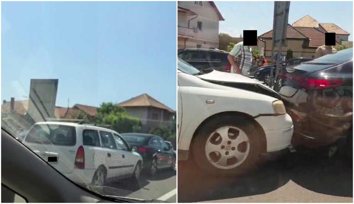 VIDEO Accident rutier la Alba Iulia. Două mașini s-au lovit, în zona unui sens giratoriu