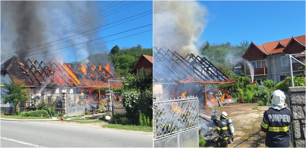 FOTO: Incendiu într-o gospodărie din localitatea Magina: Pompierii au evacuat zece butelii