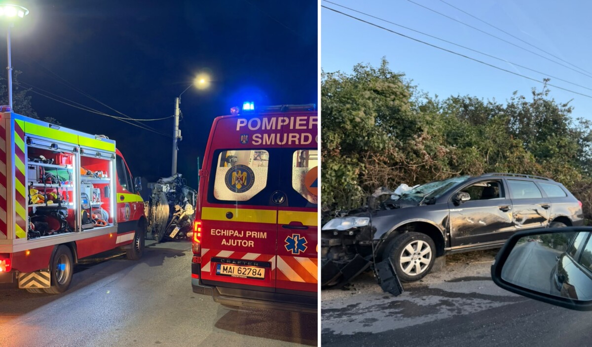 UPDATE FOTO ȘTIREA TA: Accident la Ighiu. Un autoturism a intrat într-un cap de pod și s-a răsturnat