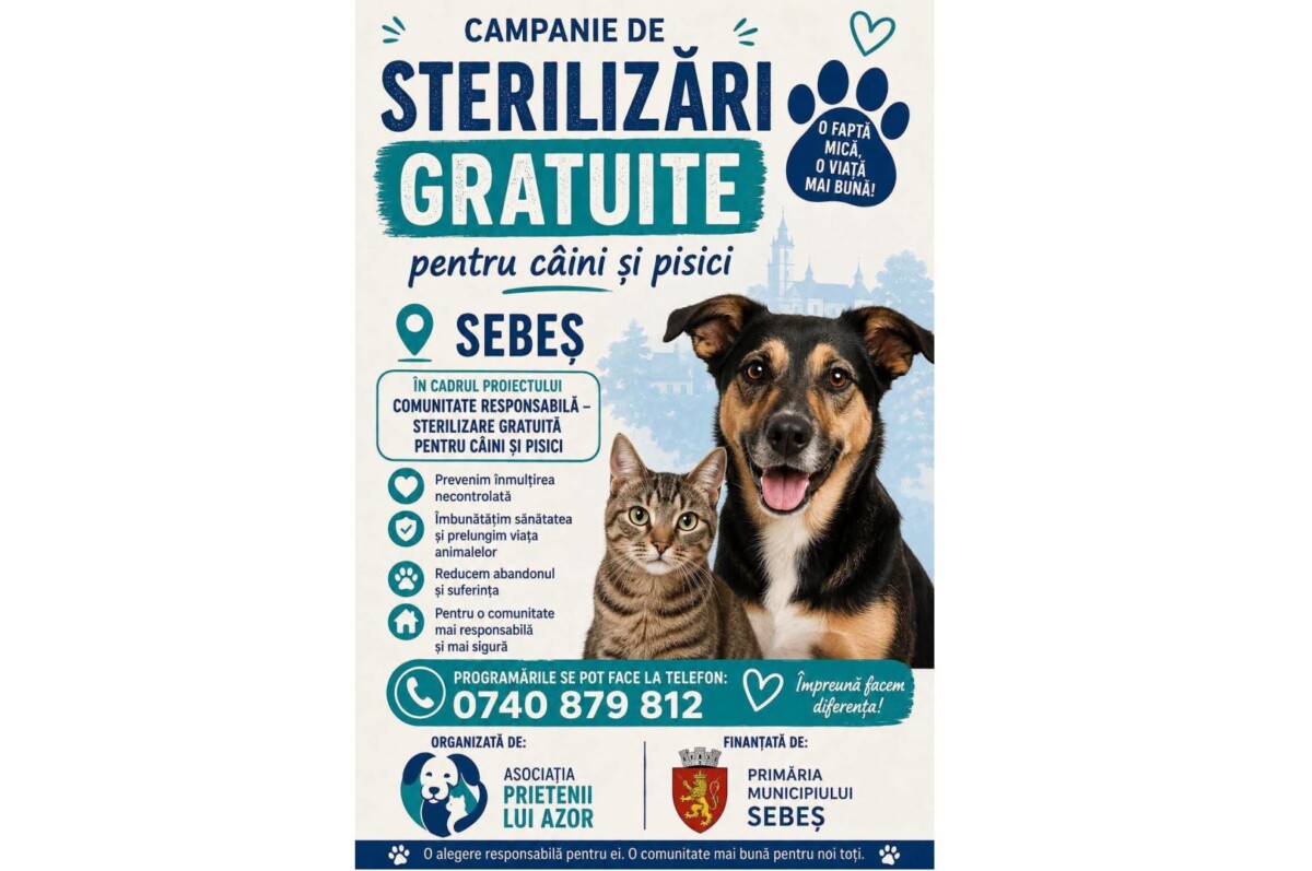 Primăria Sebeș anunță o campanie de sterilizări gratuite pentru câini și pisici