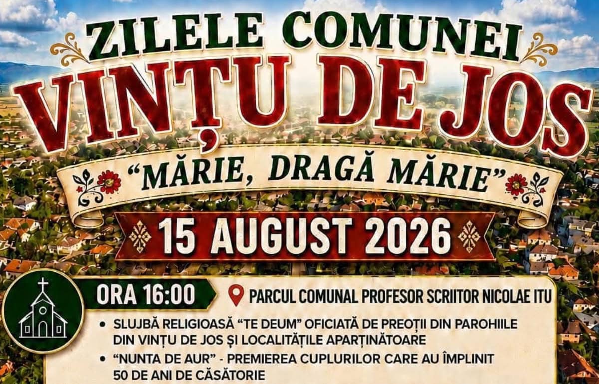 15 august: "Mărie, dragă Mărie" la Vințu de Jos. Spectacole și foc de artificii de Zilele Comunei. PROGRAM
