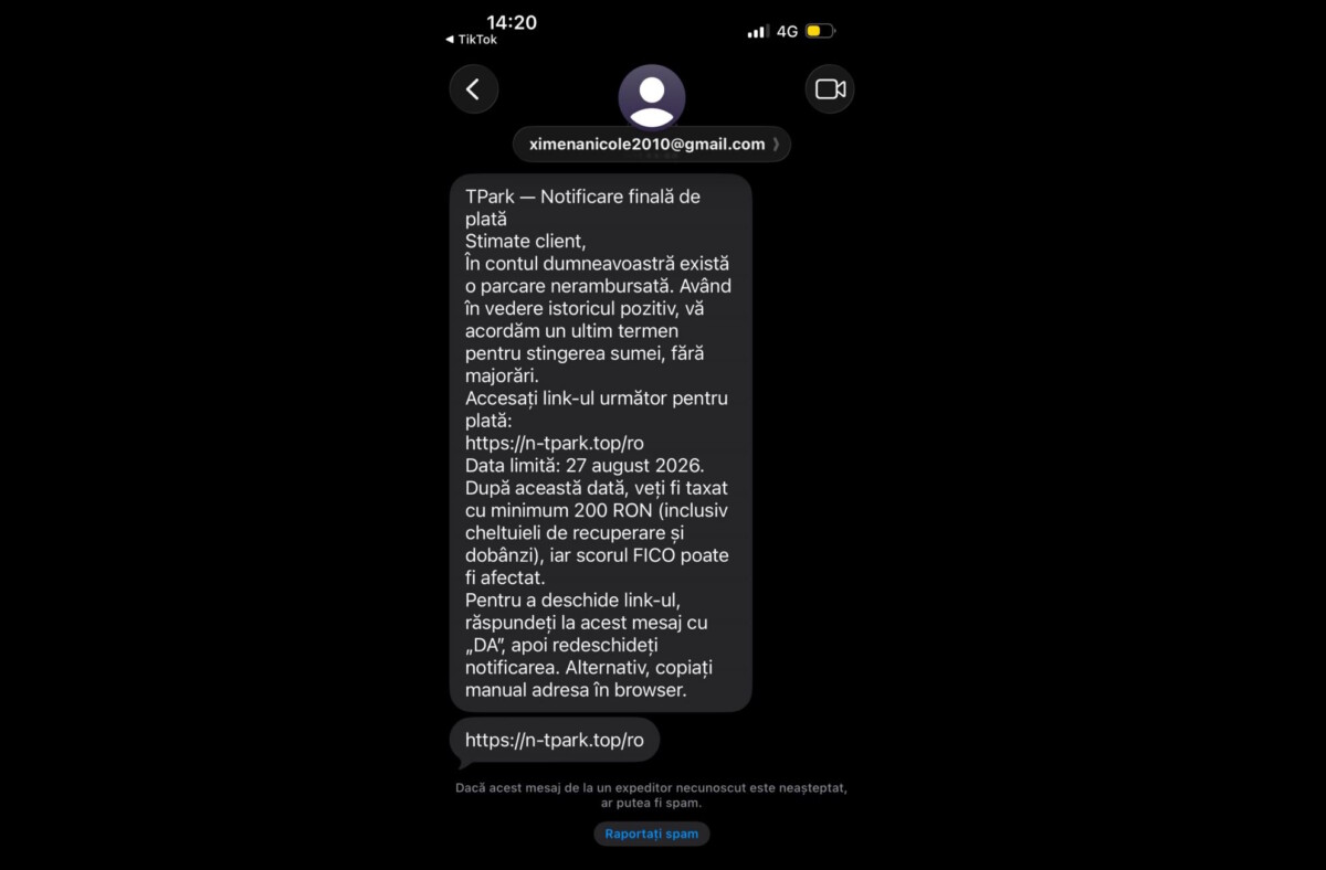 Atenție la mesajele despre plata parcării în Alba Iulia, Cugir și Câmpeni. TPARK este ținta unei tentative de fraudă prin SMS