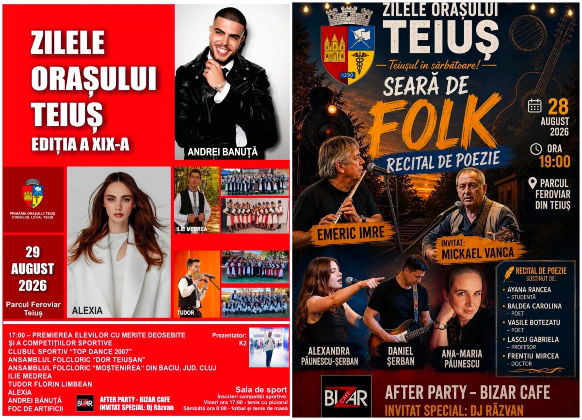 28-29: Zilele orașului Teiuș. Folk, muzică populară, concert Alexia și Andrei Banuță și foc de artificii. Cât a plătit Primăria